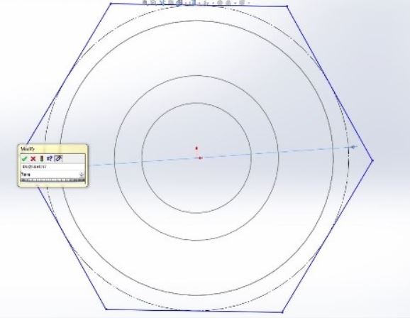 ترسیم شش ضلعی قسمت سر پیچ در محیط اسکچ نرم‌افزار سالیدورکس
